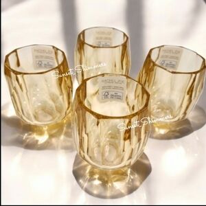 New Rachel Zoe 4pc Amber Acrylic Crystal Tumbler Cup Drink Glass Set NEW